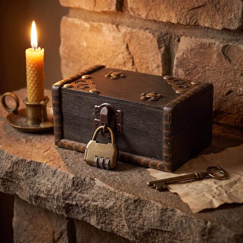 Vintage Wooden Jewelry Box for Escape Room Props & Evidence