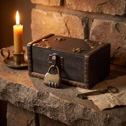 Vintage Wooden Jewelry Box for Escape Room Props & Evidence