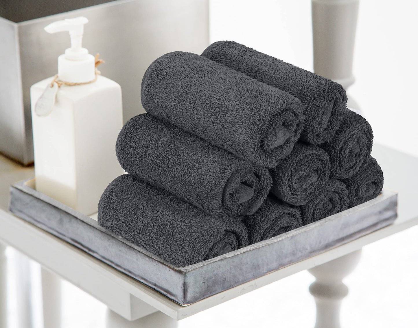 Utopia Towels 12 Pack Cotton Washcloths Set, 100% Ring Spun Cotton, Premium Flannel Face Cloths, Highly Absorbent and Soft Feel Fingertip Towels, Grey