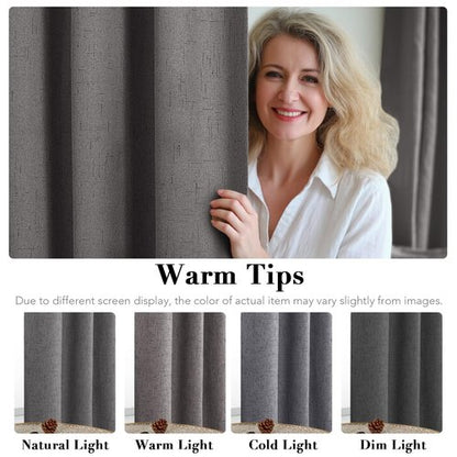 H.VERSAILTEX Linen Blackout Curtains 108 Inches Long 100% Absolutely Blackout Thermal Insulated Textured Linen Look Curtain Draperies Anti-Rust Grommet, Energy Saving with White Liner, 2 Panels, Grey