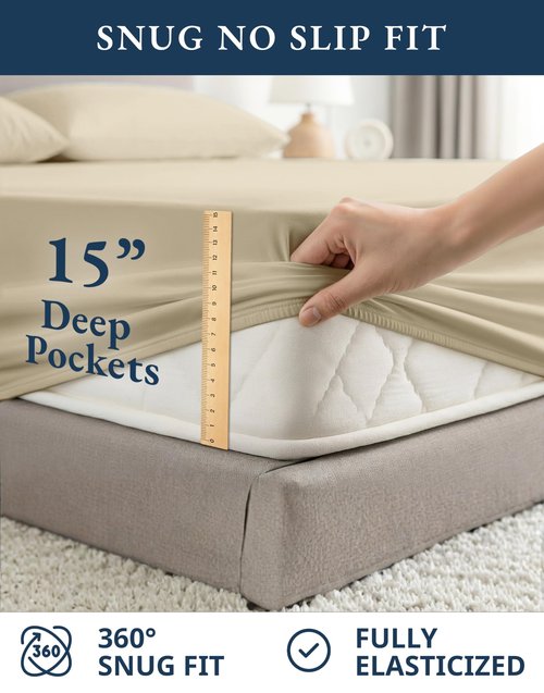 LANE LINEN 100% Organic Cotton Queen Size Sheets Set, Eco Friedly Mercerized Fully Elasticized Queen Sheets, Naturally Temperature Regulating Cooling Cotton Sheets- Linen