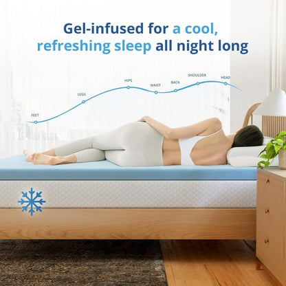 EGOHOME Twin Memory Foam Mattress Topper - Cooling Gel Infused & Pressure Relieving Pad | CertiPUR Certified, Blue