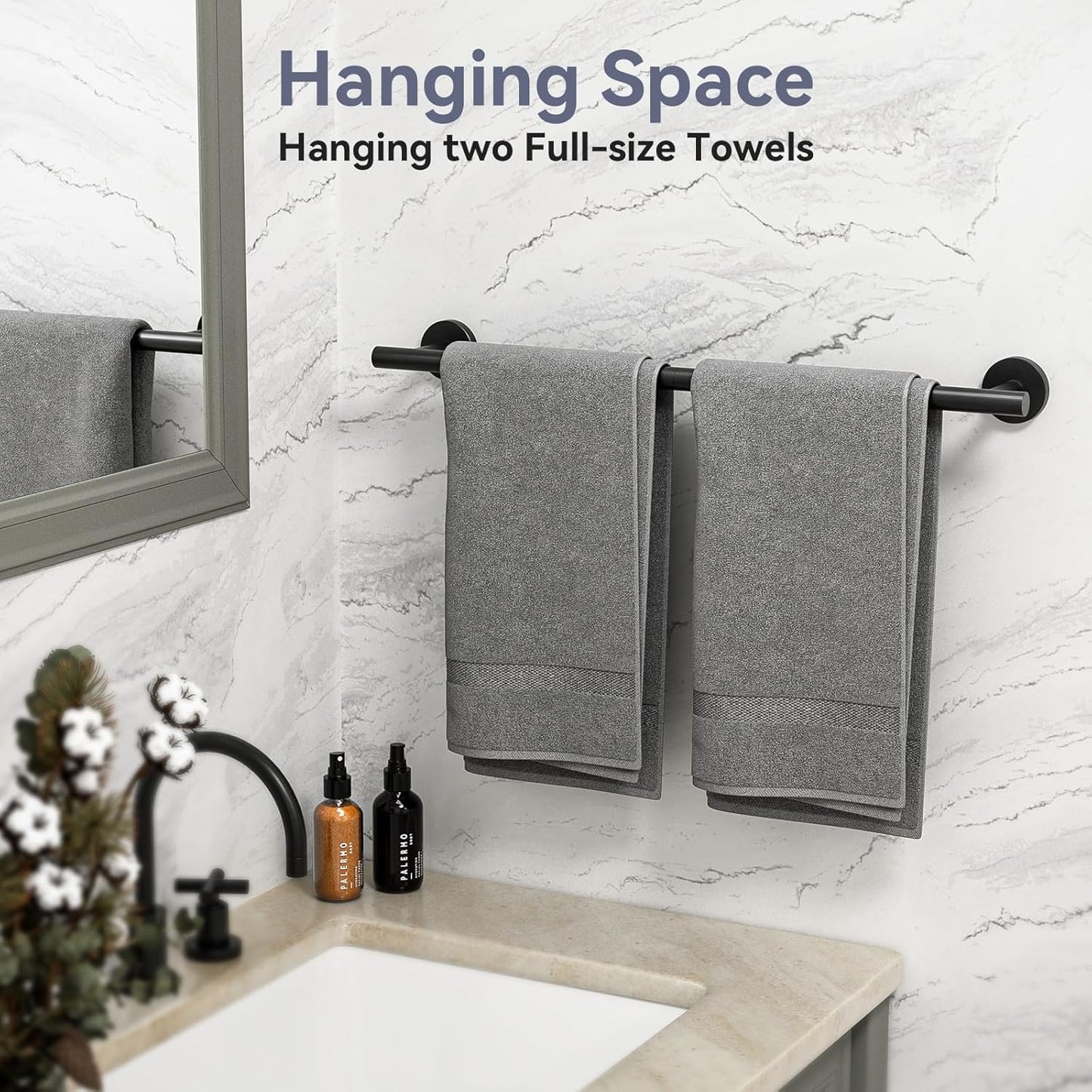 Skiennix Matte Black Towel Bar - 24 Inch Wall-Mounted Towel Rack | Durable SUS304 Stainless Steel