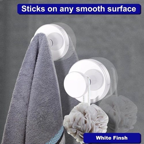 Bntuk Suction Cup Hooks for Shower, Removable Towel Hooks for Bathroom Window Glass Door Wall, Bath Robe Looafh Hook for Hanging - 2 Pack, White
