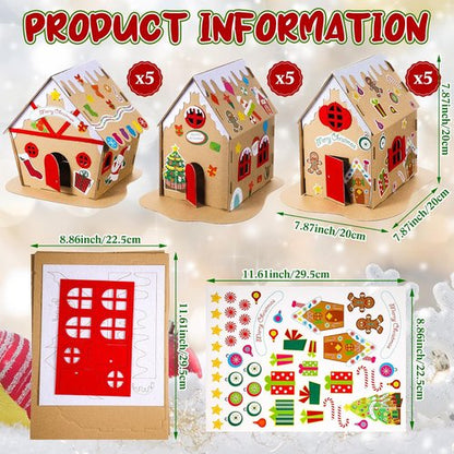 Hiboom Christmas Gingerbread House Kit - 15 Sets of Cardboard Decor for Holiday Crafts & DIY Fun