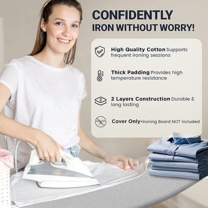 UniSimp Small Ironing Board Cover - Heat Resistant Cotton Canvas Pad | 12"x32" Gray Drawstring Design
