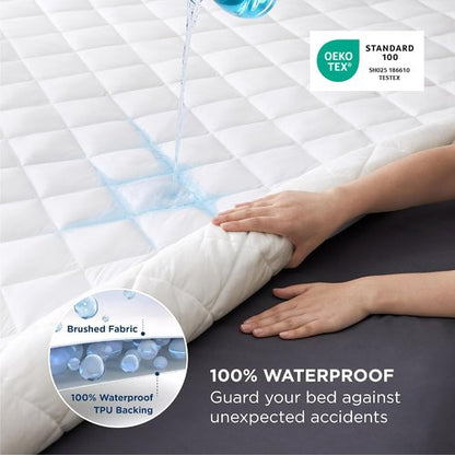 Bedsure Queen Mattress Protector, Quilted Waterproof Mattress Protector with Deep Pocket up to 22 Inches, Soft Breathable Noiseless Bed Pad Topper, Queen Bed Cover for Home, Bedroom, Hotel – White