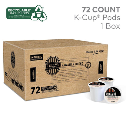 Tully's Coffee Hawaiian Blend K-Cup Pods - Medium Roast, 72 Count | Perfect for Keurig Machines
