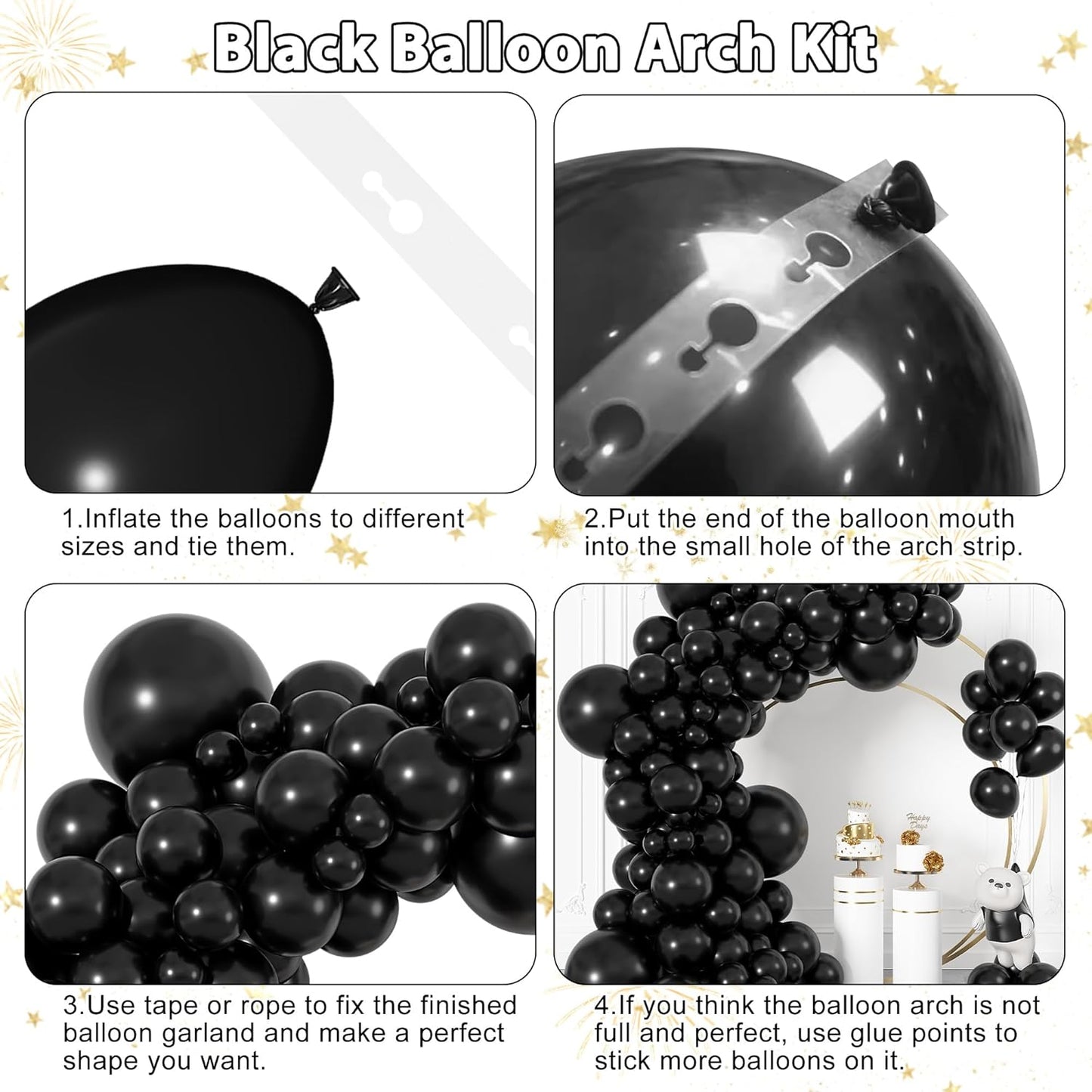 Ouddy Life Black Balloon Garland Kit - 164 Pcs Matte Latex Balloons in Various Sizes for Parties & Events