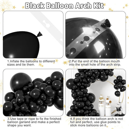 Ouddy Life Black Balloon Garland Kit - 164 Pcs Matte Latex Balloons in Various Sizes for Parties & Events