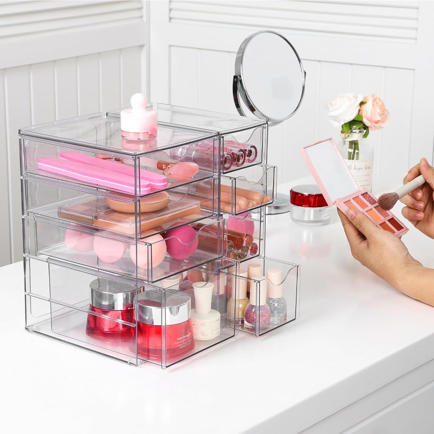 Vtopmart Acrylic Organizer - 8 Drawer Clear Makeup Storage | Dustproof Desk Organizer for Office & Crafts
