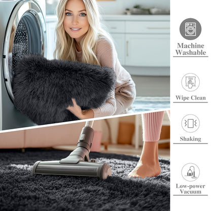 OLANLY 2x12 Machine Washable Runner Rugs for Hallway, Soft Fluffy Shaggy Bedside Rugs for Bedroom, Living Room, Indoor Floor Carpet for Kids Girls and Boys, Nursery Rooms, Home Decor Aesthetic, Black