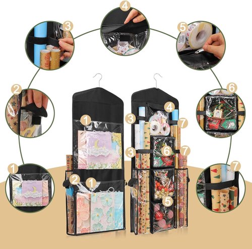 EXLIFBAG Gift Wrap Organizer - Double-Sided Wrapping Paper Storage Holder for Easy Access