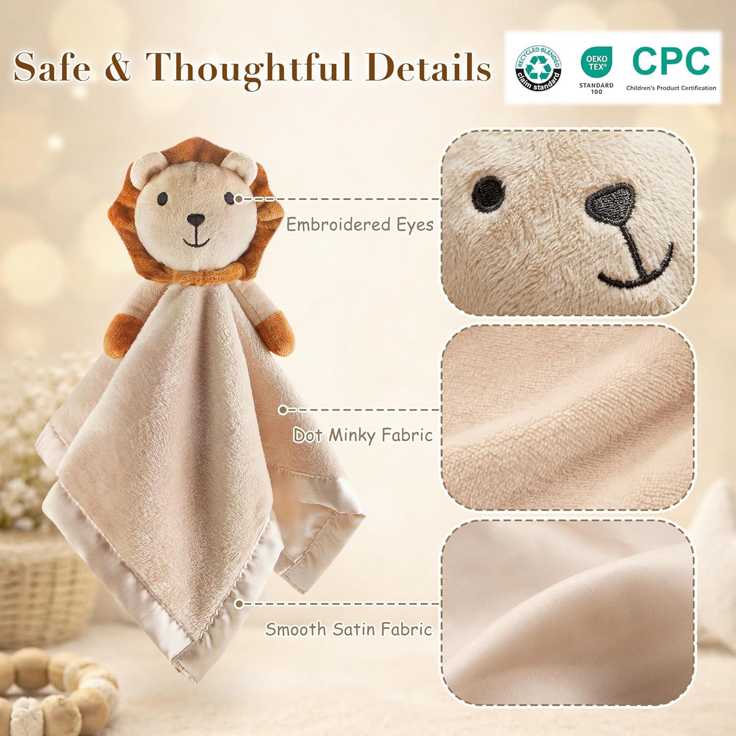 Pro Goleem Lion Security Blanket - Soft Unisex Lovey Snuggle Toy for Newborns | 16 Inch