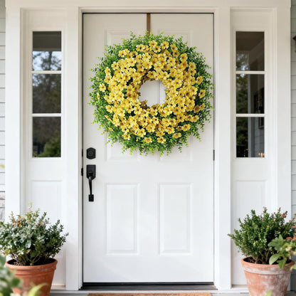 Starry Sky Morning Glory Wreath by 26" - Faux Eucalyptus Flower Decor for Spring & Summer | Yellow