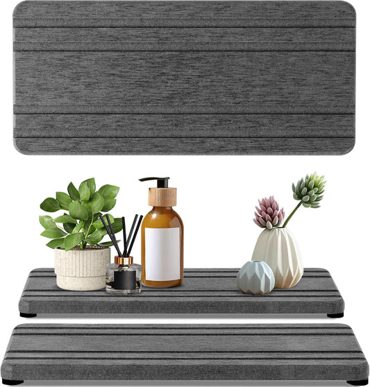 Skiennix Water Absorbing Stone Tray - Quick Drying Diatomite Coasters for Kitchen & Bathroom | 2PCS Set