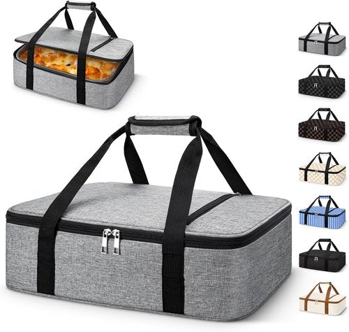 Coobiiya Insulated Casserole Carrier - Keeps Food Hot or Cold | Portable Tote for 9" x 13" Dishes - Grey