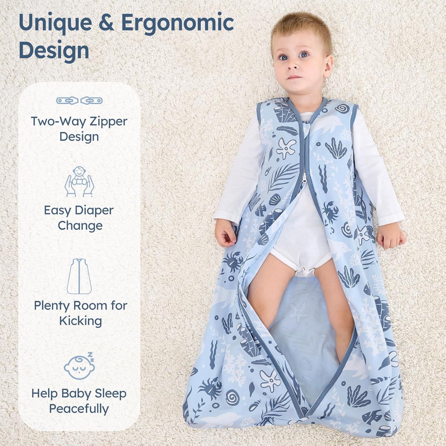 Unnivoll Baby Sleep Sack - 100% Cotton Lightweight Wearable Blanket for Infants 0-6 Months | Blue Dolphin