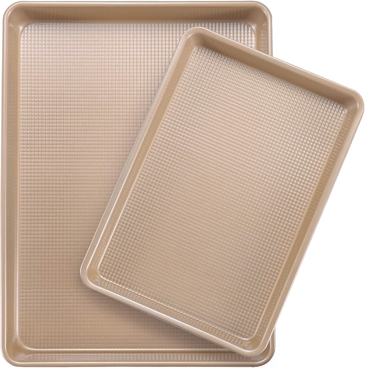 Skiennix Nonstick Cookie Sheets - Heavy Duty 2-Pack Baking Pan Set | Gold Diamond Texture, Oven Safe