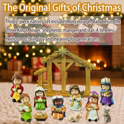 Nativity Scene Figurine Set by 2025 - 12-Piece Christmas Manger Display with Holy Family & Wise Men | Gift-Boxed Holiday Décor