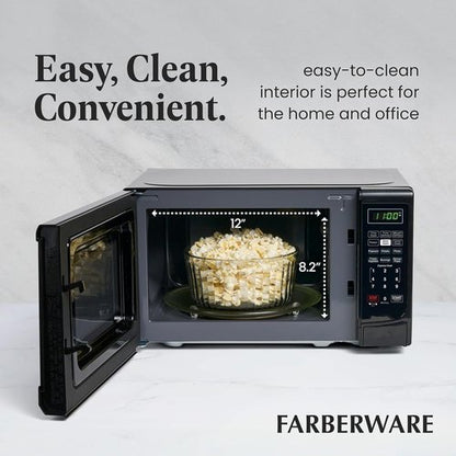 Farberware 0.7 Cu. Ft. Microwave Oven - 700 Watts, Auto Cook Settings & Child Safety Lock | Black