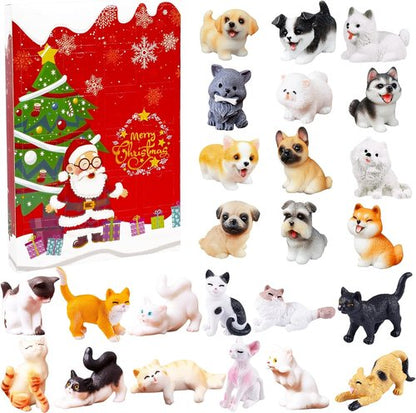 Bbiamsleep Christmas Advent Calendar - 24 Mini Cat & Dog Figurines for Festive Countdown | Holiday Home Decor