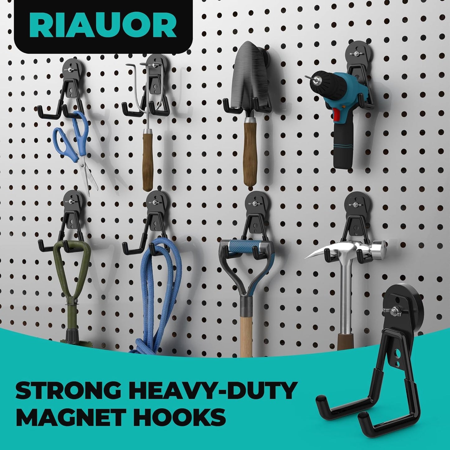 Skiennix Heavy Duty Magnetic Hooks - 4 Pack Large Utility Hooks for Garage Storage | Black
