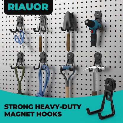 Skiennix Heavy Duty Magnetic Hooks - 4 Pack Large Utility Hooks for Garage Storage | Black