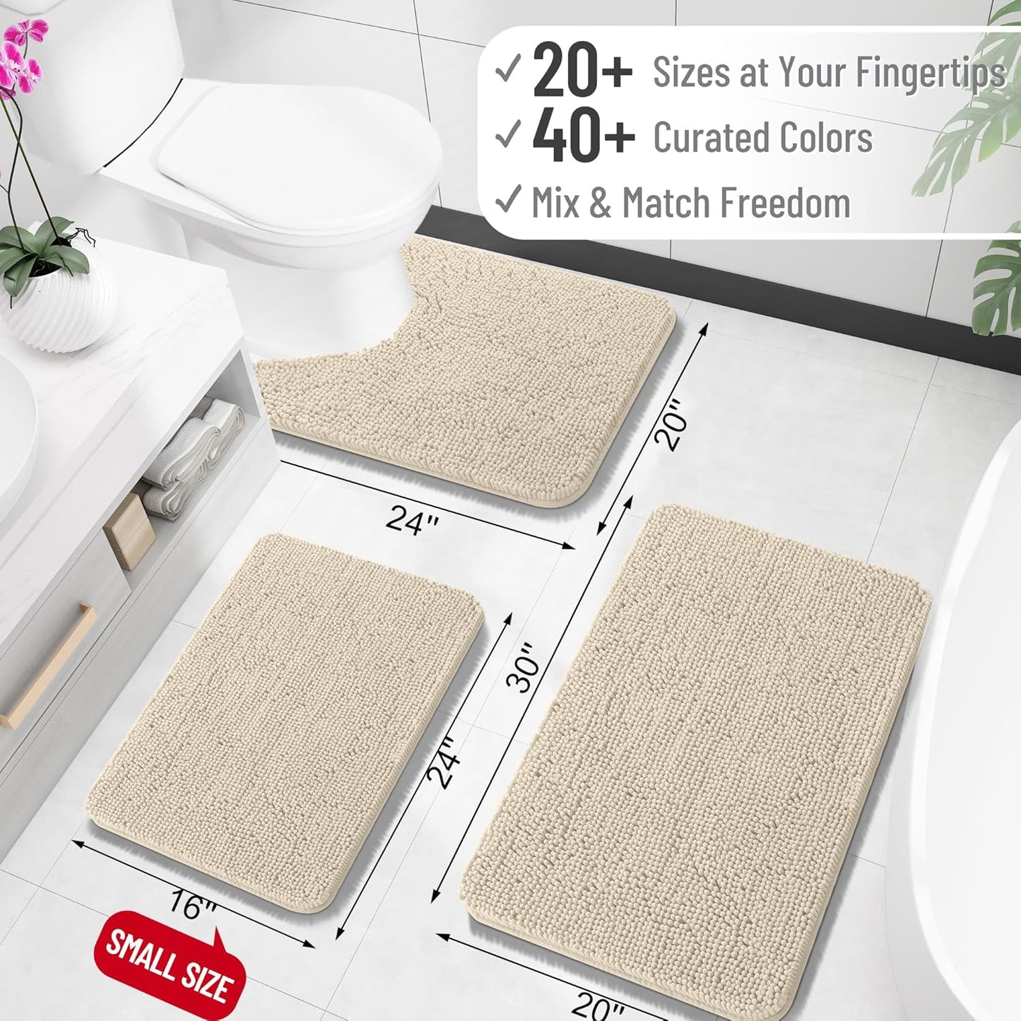 OLANLY Bathroom Runner Rugs - Extra Soft Chenille Bath Mats | 47x20, Quick Dry, Machine Washable, Sand