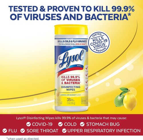 Lysol Disinfectant Wipes - Multi-Surface Antibacterial Cleaning - Lemon & Lime Blossom, 105 Count (Pack of 3)