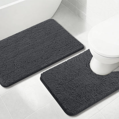 Skiennix Bathroom Rug Set - Extra Thick, Absorbent & Non-Slip | Soft Plush, Dark Grey, 2-Piece