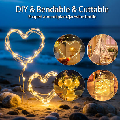 Skiennix 10 Ft 30 LED Fairy Lights - Waterproof Silver Wire Mini String Lights for DIY Crafts & Events | Warm White