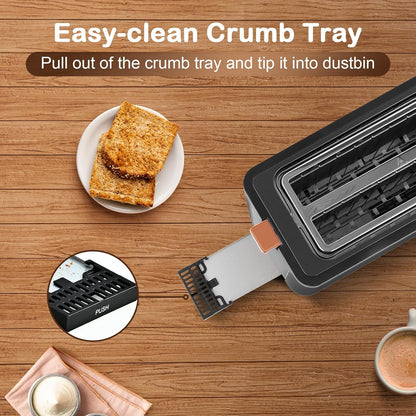 Mecity 4-Slice Long Slot Toaster - Stainless Steel with Warming Rack & 6 Browning Settings | Grey