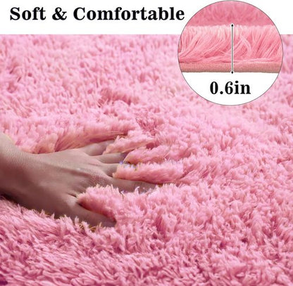 Eanpet Pink Bathroom Rugs Set - 3-Piece Washable Bath Mat with U-Shaped Contour & Toilet Lid Cover