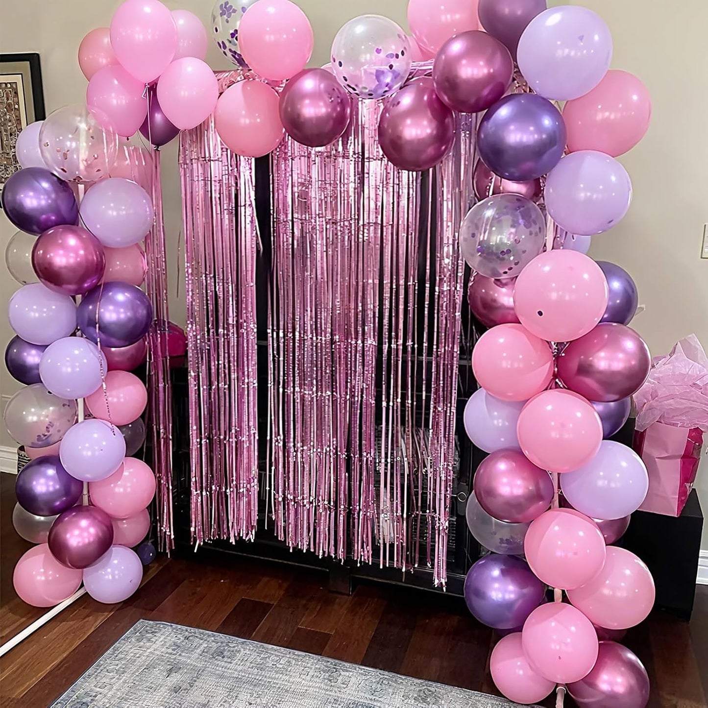 Skiennix 50PCS 12-Inch Confetti Balloons - Metallic Pink & Purple Latex Balloons for Parties