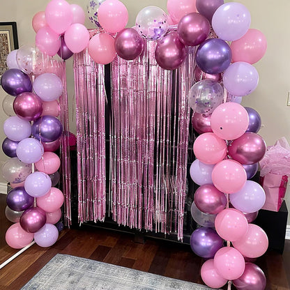Skiennix 50PCS 12-Inch Confetti Balloons - Metallic Pink & Purple Latex Balloons for Parties