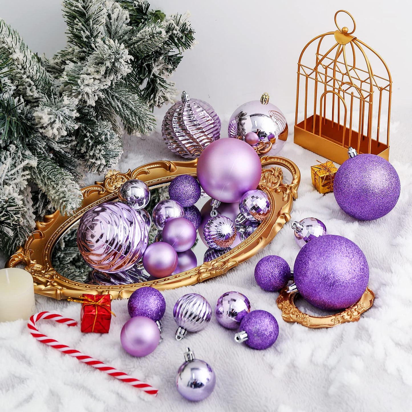 XmasExp 24ct Christmas Ball Ornaments Shatterproof Christmas Ornaments Set Decorations for Xmas Tree Balls Halloween Decorations (1.57''/40mm, Light Purple)