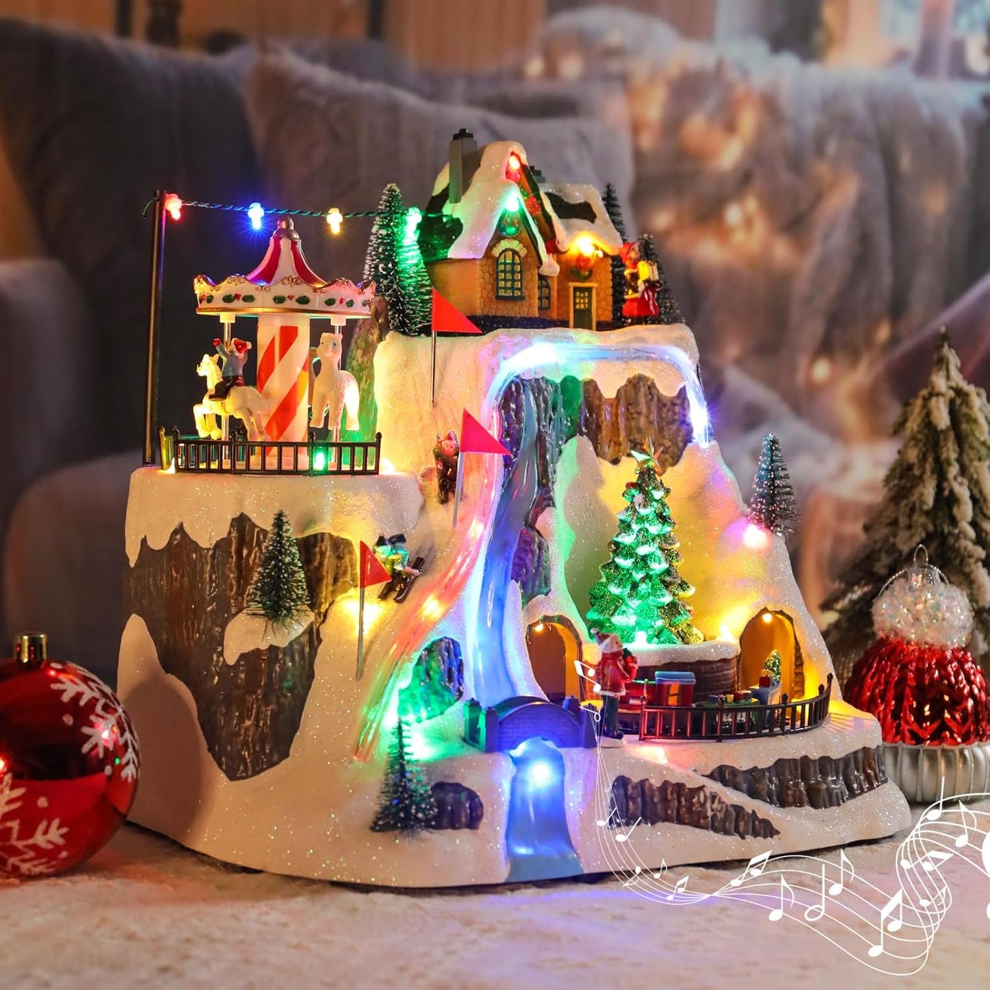Wonder Garden Christmas Village Houses - Lighted Musical Ski Resort with Moving Train & Carousel | Collectible Indoor Decor