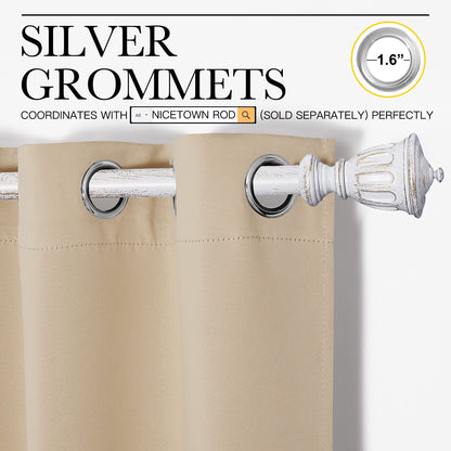 NICETOWN Room Darkening Curtain Panels for Cafe, Thermal Insulated Grommet Room Darkening Draperies/Drapes for Window (Biscotti Beige, 2 Panels, W42 x L68 -inch)