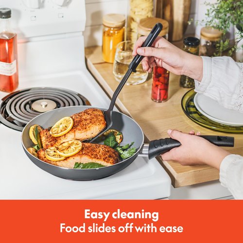 BELLA Nonstick Cookware Set with Glass Lids - Aluminum Bakeware, Pots and Pans, Storage Bowls & Utensils, Compatible with All Stovetops, 21 Piece, Black