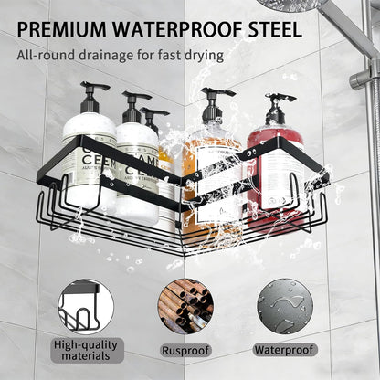 Skiennix Corner Shower Caddy - 3 Pack Rustproof Stainless Steel Organizers | No-Drill Adhesive Shelves, Black