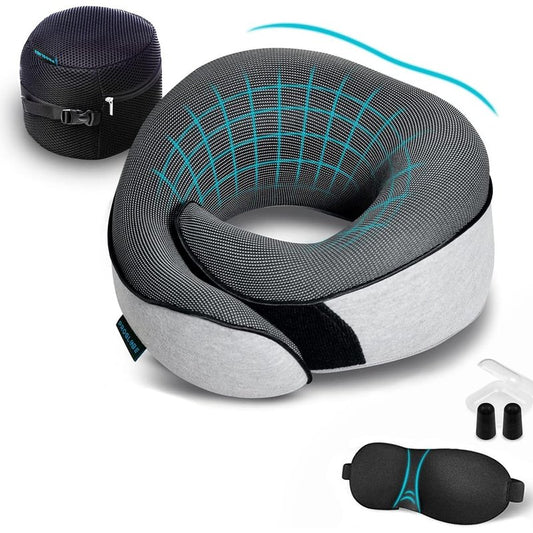 Proglobe Travel Neck Pillows for Airplanes, Sleeping Essentials for Long haul Flights, 360° Head Support, Car and Airplane Kit with 3D Contoured Eye Mask, Earplugs and Luxury Mesh Bag (Adult, Grey)