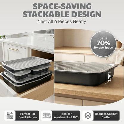 Gotham Steel 6-Pc Stackable Baking Pans Set | Space-Saving Ceramic Bakeware, Non-Toxic & Dishwasher Safe