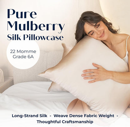 Mulberry Silk Pillowcase - Luxurious Pure Silk Cover for Healthier Hair & Smoother Skin | Soft & Breathable