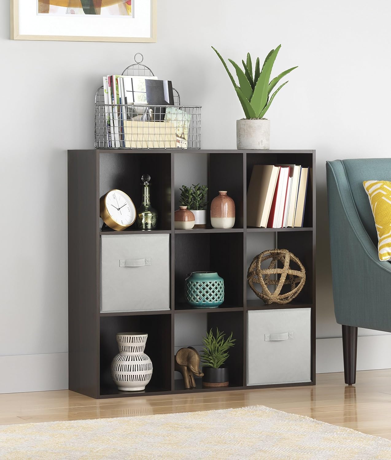Whitmor 9 Cube Storage Organizer - Stackable MDF Wood Bookcase for Living Room & Office | Espresso Finish, 35.5"L x 11.7"W x 35.5"H