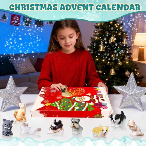 Bbiamsleep Christmas Advent Calendar - 24 Mini Cat & Dog Figurines for Festive Countdown | Holiday Home Decor
