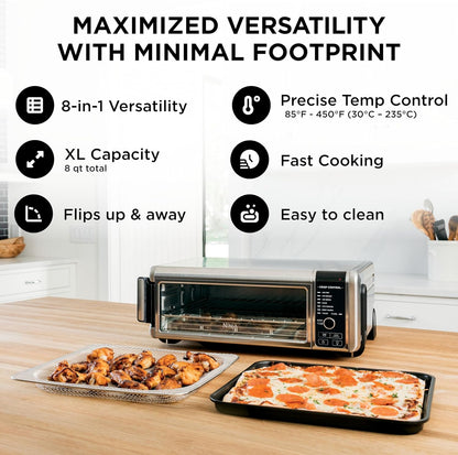 Ninja Digital Air Fryer & Toaster Oven - 8-in-1 Functionality | XL Capacity | Flip-Up Design | 1800 Watt | Silver