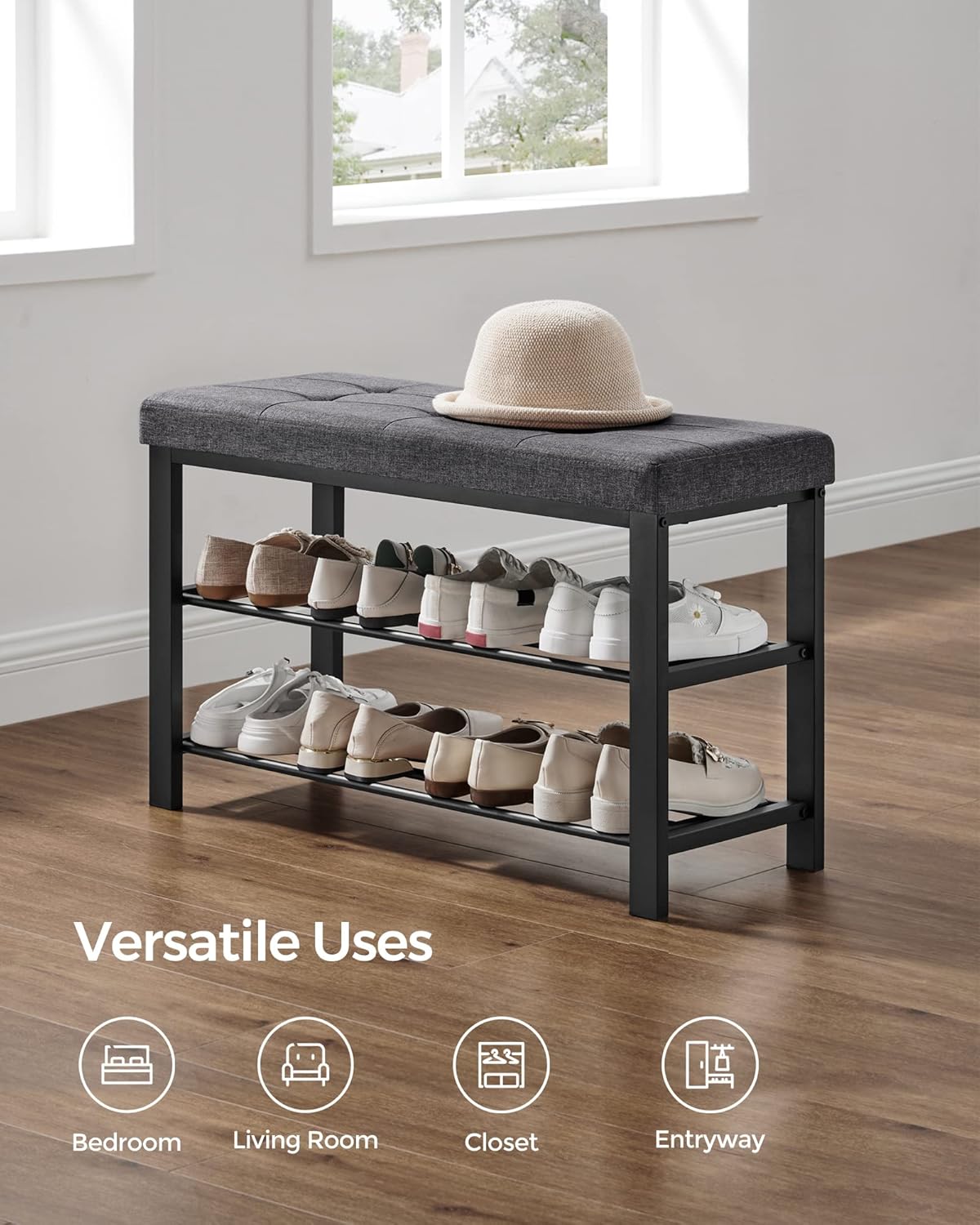 SONGMICS Shoe Bench - Modern Storage Solution with Cushion | Space-Saving Entryway Seat in Dark Gray and Ink Black