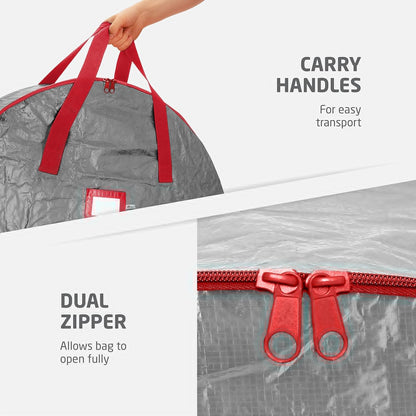 ZOBER Christmas Wreath Storage Bag - 30 Inch Durable Wreath Container with Dual Zippers & Strong Handles - Gray