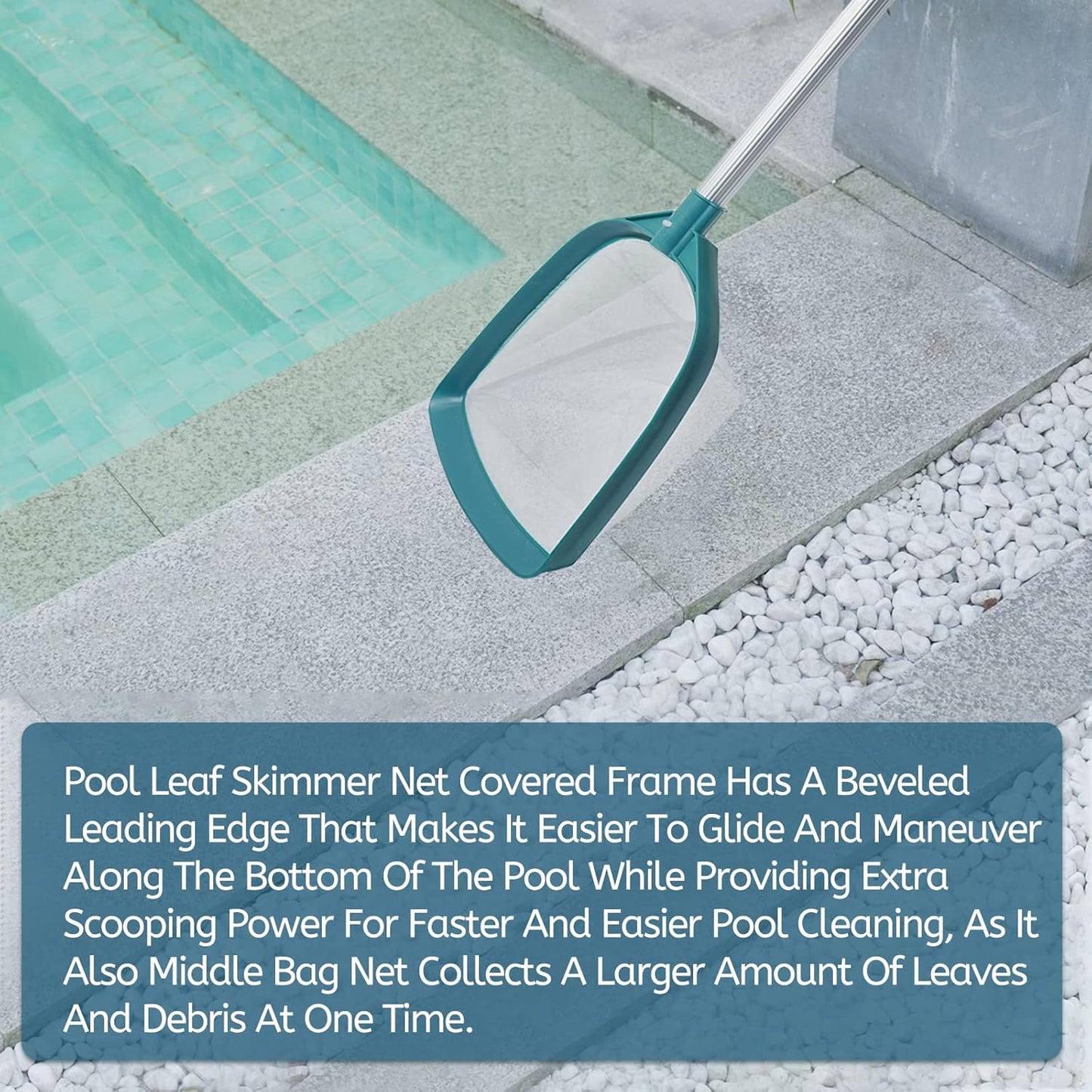 POOLWHALE Swimming Pool Leaf Net Skimmer Rake - Adjustable Aluminum Pole & Fine Mesh for Easy Cleaning